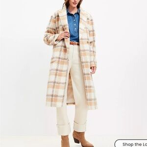 Plaid Long Coat in Beige and White